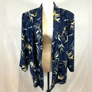 Vintage Kensington Square midnight blue leaf print boyfriend blazer size PL